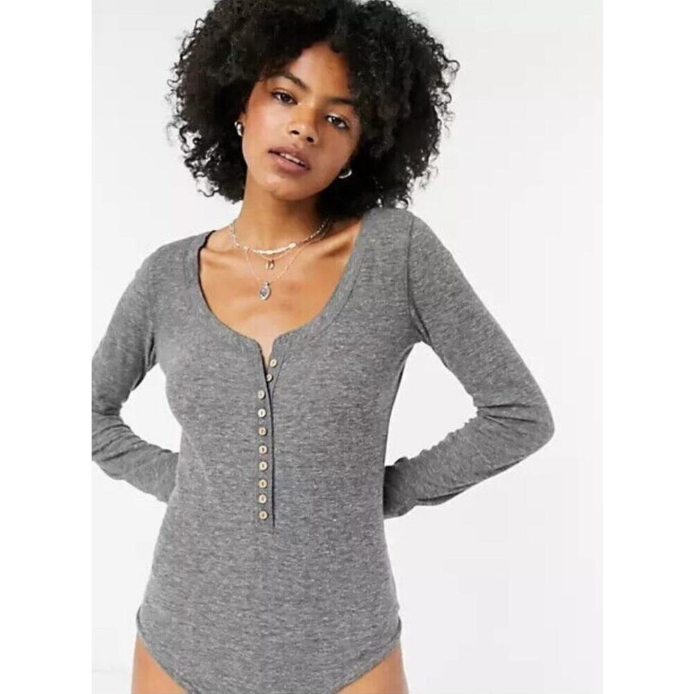 Intimately by Free People Dylan Long Sleeve Thermal Bodysuit Gray Women's L NWOT
